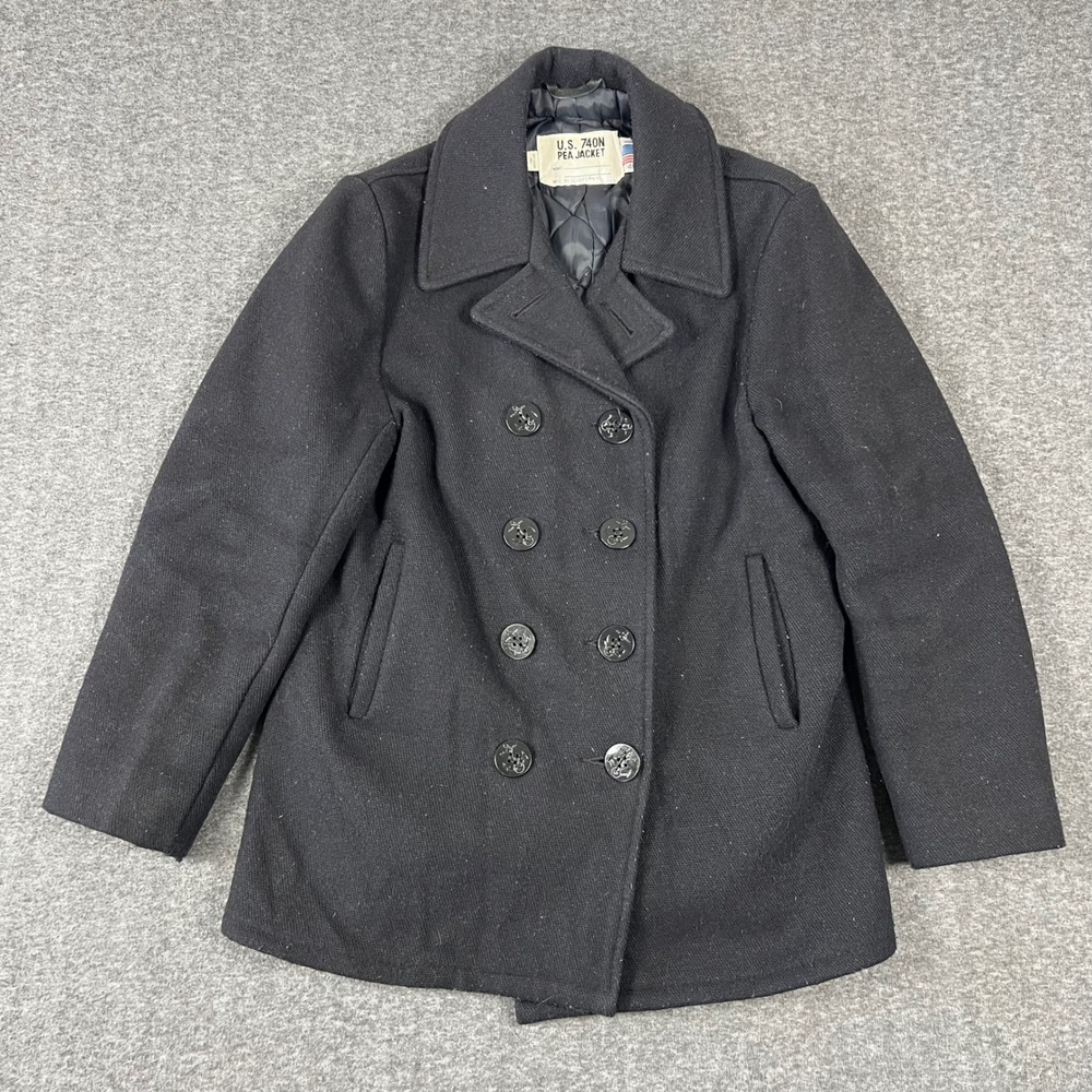 Vintage NYC U.S. 740N Pea Jacket Schott Men 40 Black Wool Made in USA